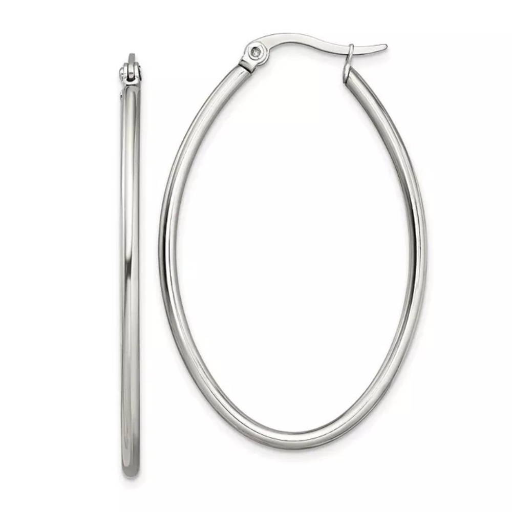 Chisel Stainless Steel Polished Silver Oval Hoop Earrings